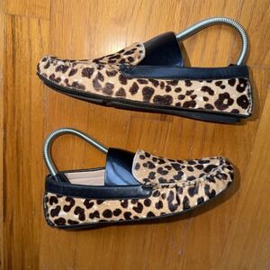 Johnston & Murphy Shoes Womens 6 1/2 M Leopard Calf Hair Loafers‎ Black Brown